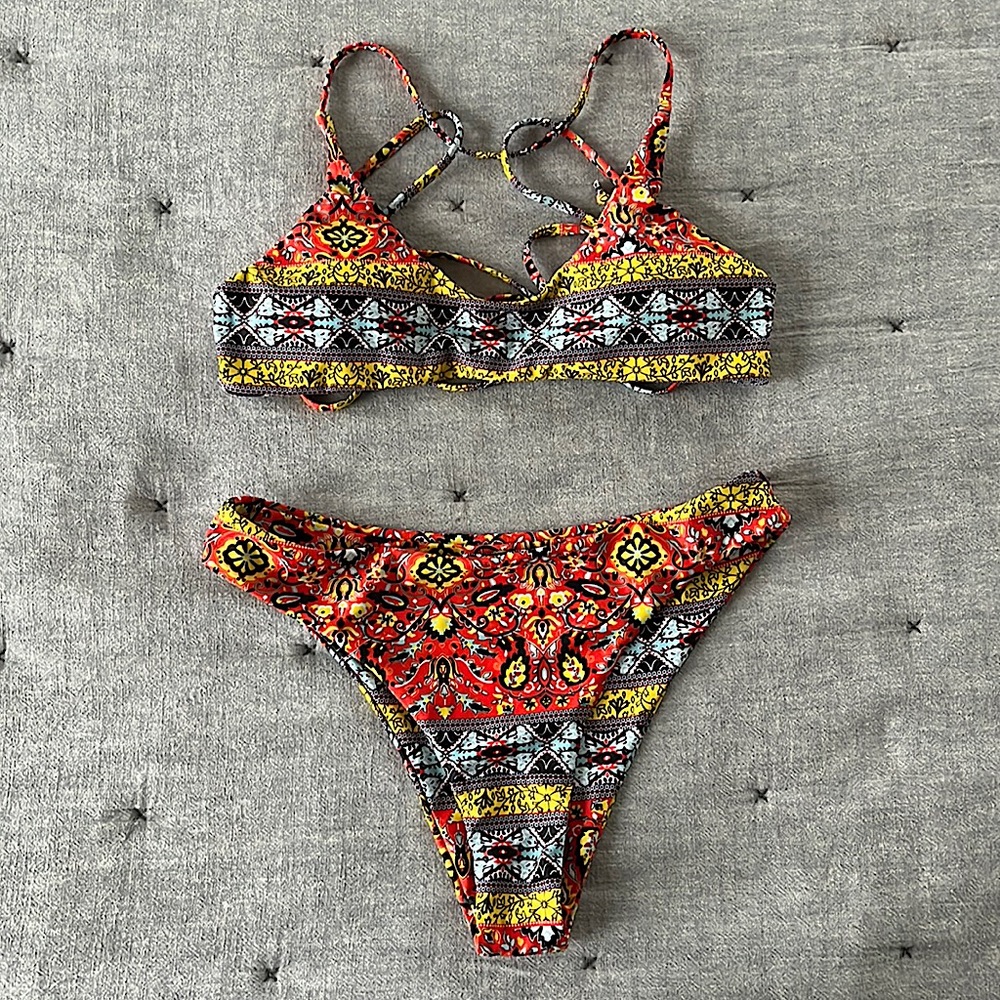 Floral Paisley Strappy Bikini Set